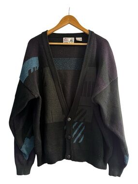 Vintage 90s Grandpa Core Abstract Knit Cardigan